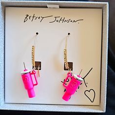 Betsey Johnson Pink Adjustable Earrings For Valentine's Day, Adjustable Pink Earrings For Valentine's Day, Pink Everyday Jewelry With Ear Wire, Fox Earrings, Pink Cups, Pink Apple, Dragonfly Earrings, Jewelry Accessories Ideas, Purple Rhinestone