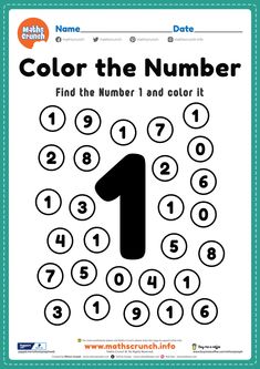 color the number 1 and color it with numbers