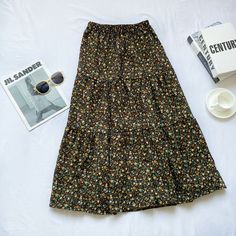 Elastic Waist Floral Tiered Corduroy Midi A-Line Skirt Total Length Waist Hips 80 60-100 130 measurement is cm.Product Information Material: 95% Corduroy Color: Floral - Dark Brown Skirt Floral, New Instagram, Trendy Fashion Women, Winter Looks, Kawaii Fashion, A Line Skirt, Daily Fashion, A Line Skirts, Chic Style