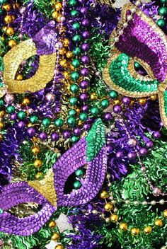 purple and green mardi gras with beads