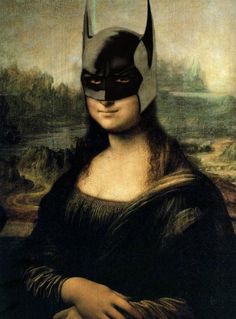 a painting of a woman wearing a batman mask