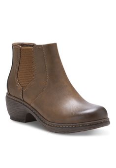 The Heidi twin gore bootie is the quintessential closet staple.POLYURETHANE UpperFabric LiningTPR Outsole2.25" Heel height4" Shaft height12" Boot leg circumferenceBootie available in sizes Medium 6-10, 11 | Women's Heidi Bootie by Eastland in Bomber Brown (Size 6 1/2 M) Cushioned Footbed Boots For Work And Fall, Cushioned Boots For Workwear In Fall, Chelsea Boots Brown, Brown Chelsea Boots, Chelsea Boots Women, Boots Women Fashion, Shoe Carnival, Boots Brown, Chelsea Boot