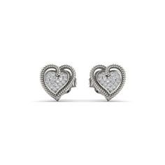 Sparkling and elegant, treat her to this set of stunning 1/10 carat white diamonds. Fashioned in 10k gold, each heart-shaped stud earrings is centered with a regal array of enhanced diamonds. Size: one size. Gender: female. Age Group: adult. Heart Shape Earrings, Heart Shaped Earrings, Gold Heart, White Diamonds, 10k Gold, Heart Of Gold, Buy 1, Heart Shape, Diamond White