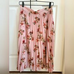 Nwot Very Feminine Skirt. Perfect For Office Or Date. Pull On Style And It's Layered. Pink Flared Maxi Skirt With Floral Print, Flared Pink Maxi Skirt With Floral Print, Pink Floral Print Maxi Skirt For Day Out, Pink Floral Print Flowy Maxi Skirt, Pink Floral Print Long Skirt, Casual Pink Relaxed Pleated Skirt, Casual Pink Pleated Flowy Skirt, Pink Flowy Skirt With Floral Print, Pink Floral Print Skirt For Spring