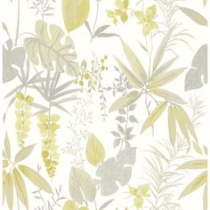 yellow and grey leaves on white background with light green stems in the foreground,