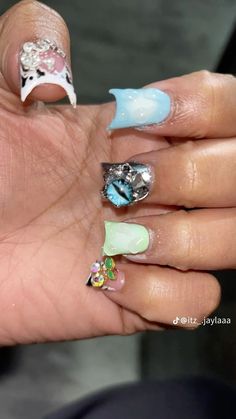 Colourful Acrylic Nails, Tropical Nails, Drip Nails, Summer Acrylic Nails