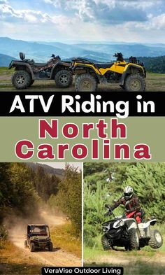 an atv riding in north carolina with the words atv riding in north carolina on it