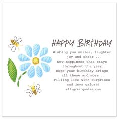 a birthday card with flowers and bees on it