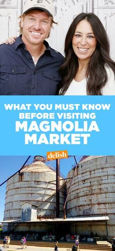 two people standing next to each other in front of grain silos with the words what you must know before visiting magnolia market