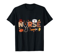 a black tshirt with the words nurse and pumpkins on it's chest