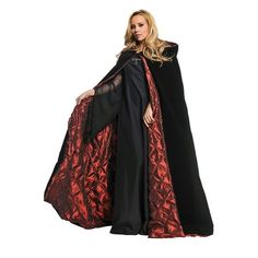 Underwraps Costumes Embossed Black & Red Velvet Satin Cape The Underwraps Costumes Embossed Black & Red Velvet Satin Cape is a 63" cape that is perfect for your party or Halloween Costume. The shell is black velvet and the lining is antique red. This cape is also available in Black & Purple and Black & Silver. Check out our entire lineup of capes and cloaks. Size: One Size. Red Cape Costume, Devil Woman, Halloween Capes, Black Halloween Costumes, Vampire Halloween Costume, Gothic Costume, Cape Costume, Woman Costume