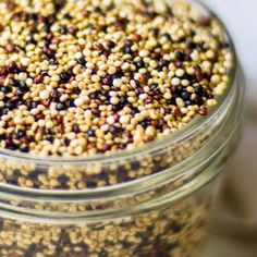 a glass jar filled with lots of food