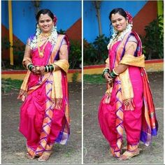 two pictures of a woman in a pink and yellow sari