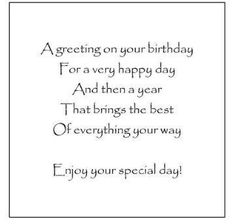 a birthday card with the words, greeting on your birthday for a very happy day