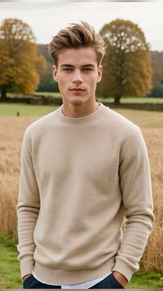 Round Neck Upcycled Cashmere Jumper in Beige Maglia Girocollo Uomo in Eco Cashmere Beige.               #cashmere #cashmererigenerato #mensfashion #menstyle #knitwear #mensstyleguide #lookoftheday #winteroutfit #fall #fallwinter #winter #menswear #mens Mens Fashion Classic, Easy Winter Outfit