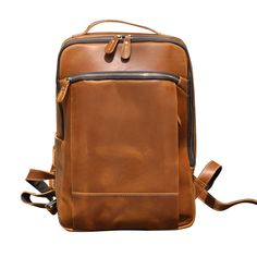 Crafted from the vegetable tanned , vintage-look cowhide (genuine leather), , the genuine leather rucksack provides the perfect size and space to for your everyday commute needs. It features wide shoulder straps, laptop sleeve and brass metal parts. This bag is made to last. Outer 100% vegetable tanned, genuine saddle (cowhide) leather, which develops worn look patina. Inner 30% cotton, 70% polyester, cloth lined. Use professional leather caring kit. Patina is the unique character of the saddle leather. Rub at the patina with your fingers to lighten it.  Wide shoulder straps which are adjustable. Fully lined with robust cotton canvas. 15. 6" Laptop sleeve inside. Zip closure (main open). Inside large pocket. Inside small pockets. Travel Leather Backpack With Vegetable Tanned Leather, Travel Leather Backpack With Vegetable-tanned Leather, Daily Backpack With Leather Backing In Vegetable Tanned Leather, On-the-go Leather Backpack, Everyday Vegetable Tanned Leather Standard Backpack, Vegetable Tanned Leather Travel Backpack, Everyday Leather Backpack In Vegetable Tanned Leather, Rectangular Vegetable Tanned Leather Backpack For Travel, Travel Backpack With Vegetable Tanned Leather And Leather Lining