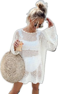 White Breezy Cover-up For Vacation, Summer White Cover-up For Beach Party, White Summer Cover-up For Beach Party, White Long Sleeve Open Knit Cover-up, White Summer Cover-up For Vacation, Oversized Summer Cover-up For Vacation, Lightweight Long Sleeve Cover-up For Day Out, Oversized Casual Cover-up For Poolside, Oversized Casual Poolside Cover-up