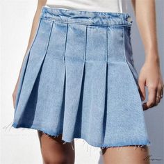 Elluis - Elegant and Stylish High-Waisted Pleated Denim Skirt with Wide Pleats Pleated Denim Skirt, Pleated Denim, High Waisted Denim Skirt, High Waisted Pleated Skirt, Denim Patterns, Half Skirt, High Waisted Jean Shorts, Women Street, Spring Women