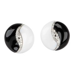 ♥ 14K White Gold Black and White Onyx Earrings with Diamond ♥ Each earring measures about 17mm in size ♥ Material: 14K Gold ♥ Gemstone: Onyx; Diamond, 0.25ct