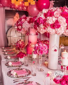 the instagram page is full of pink and white flowers, candles, and plates