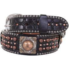 B192 - Black Leather Studded Belt Belt Black Hand Tooled Western Belt Buckles, Black Hand Tooled Leather Belt Buckles, Black Leather Hand Tooled Belt Buckles, Double J, Studded Belt, Black Leather Belt, Leather Belt, Wrap Bracelet, Black Leather