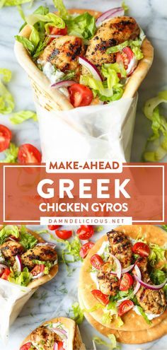 greek chicken gyros with lettuce and tomatoes