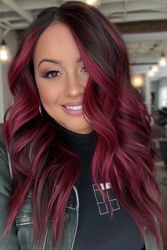 Highlights Ideas For Black Hair, Halo Hair Color, Red Halo Hair, Halo Hair Colors, Black Hair With Red, Black Hair With Red Highlights, Burgundy Balayage, Exotic Hair Color, Black Pixie Cut