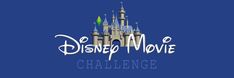 the disney movie challenge logo on a blue background with an image of a castle in the middle