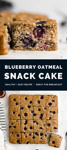 blueberry oatmeal snack cake with text overlay