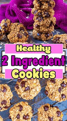 Banana oat cookies with a text title overlay. Easy Healthy Cookies, Healthy Oat Cookies, 2 Ingredient Cookies, Banana Oat Cookies, Banana Oat