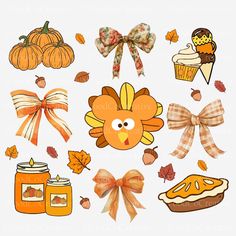 the thanksgiving clipart set includes pumpkins, pies, and other fall items