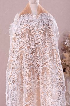 Scalloped Totem Crocheted Lace Fabric for Designer Dresses Luxury Embroidered Crochet Lace Fabric, Bridal Lace Fabric, Crocheted Lace, Light Ivory, Formal Gown, Drip Dry, Bridal Lace, Formal Gowns, Lace Fabric