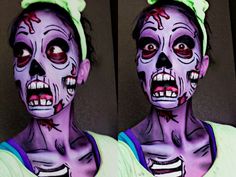 Pop Art Zombie #Halloween #zombie #facepaint #popart Makeup Zombie, Spfx Makeup, Horror Make-up, Zombie Walk, Face Paint Makeup