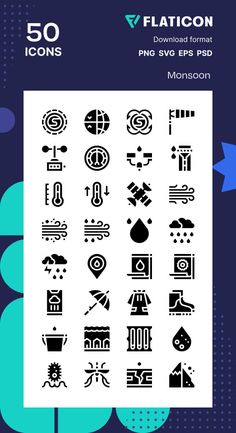 the 50 flat icon set includes different shapes and sizes, including symbols for each type of item