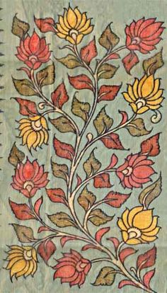 an embroidered cloth with flowers and leaves on it