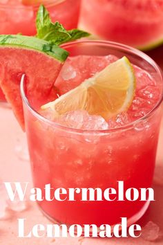 the watermelon lemonade is garnished with mint