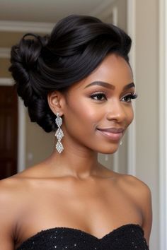 Get inspired by elegant updo hairstyles for prom, specifically designed for Black women. From twisted buns to creative braids, find versatile styles that complement your beauty and make a statement at your prom. Cute Wedding Updos, Hairstyles For Prom Black Women, Wedding Guest Hairstyles Black Women, Prom Black Women, Big Bun Hairstyles, Natural Updo Hairstyles, Updo Hairstyles For Prom, Creative Braids