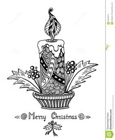 a black and white drawing of a christmas candle