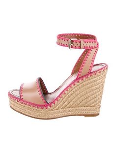 Valentino Leather EspadrillesNeutralsColorblock PatternWhipstitch Trim & Jute TrimPlatformWrap-Around Straps & Buckle Closure at AnklesUnfortunately, due to restrictions, this item may not be eligible for shipping in all areas. Pink Leather Espadrilles For Spring, Women's Shoes Sandals, Color Blocking, Shoes Sandals, Espadrilles, Print Patterns, Buckle, Trim, Women Shoes