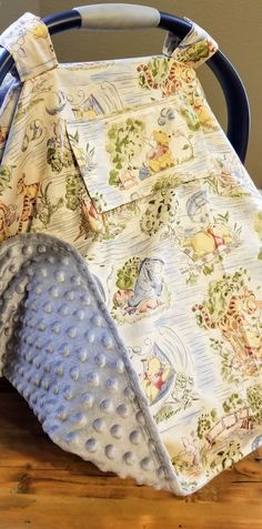 a close up of a baby's diaper on top of a wooden table