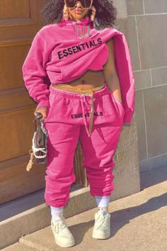 LW Plus Size Essentials Letter Print Tracksuit Set Sporty Loungewear, Sweat Suits Outfits, Pink Sweatsuit, Matching Tracksuit, Velvet Tracksuit, Cabin Trip, Trendy Logos, Tracksuit Outfit, Activewear Fashion