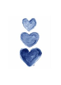 three blue heart shapes are shown in the shape of two hearts, one is painted with watercolors