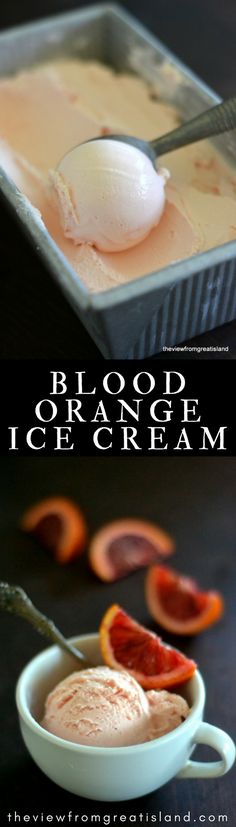 blood orange ice cream in a bowl with spoon