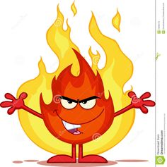 a cartoon fireball with arms and legs