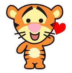 a cartoon tiger with a heart on its nose and chest, standing in front of a white background