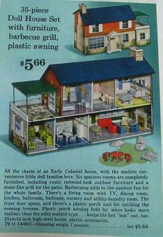 an advertisement for the doll house set with furniture and plastic awning