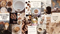 a collage of coffee related images with words and pictures on them that say, besting coffee face