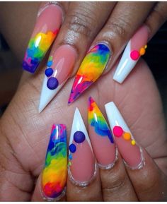 Full Nail Art Designs, Rainbow Watercolor Nails, Acrylic Nail Designs Rainbow, Rainbow Inspired Nails, Rainbow Ombré Nails, Rainbow Bright Nails, Crazy Colorful Nails, Colorful Nail Art Designs, Rainbow Design Nails