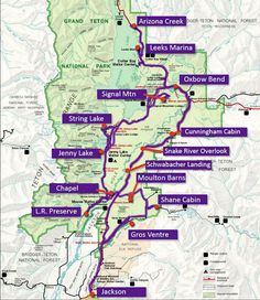 the trail map for the great smoky mountain hike in washington and idaho, with several locations marked