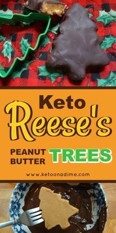 keto reese's peanut butter trees with chocolate frosting in a bowl and on the table